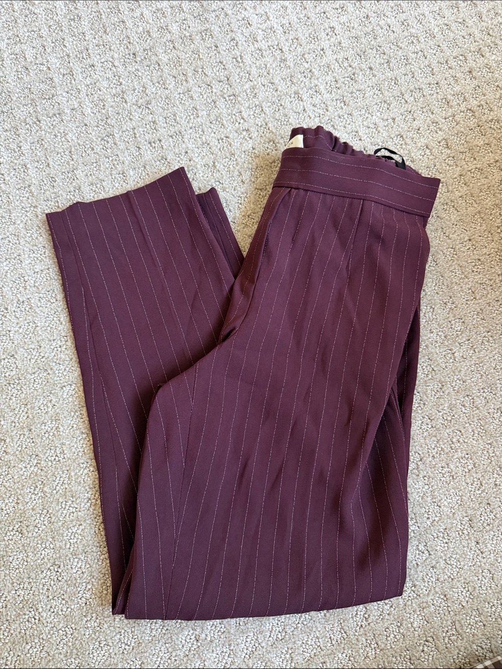 Aritzia Burgundy Pinstripe Trousers
